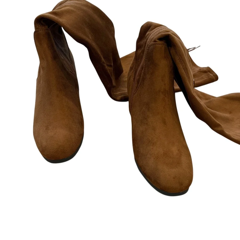Dream Pairs Women Brown Suede‎ Block Heel Over The Knee Boots Size 8